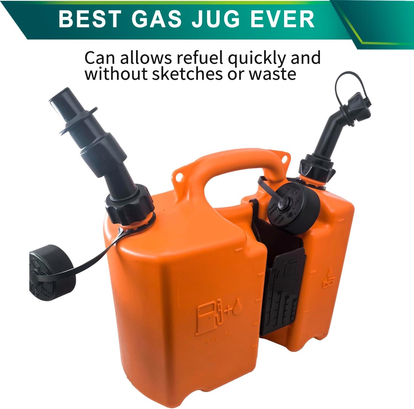 Skiennix Fuel Container - Spill-Proof Smart Control Spout with Bonus Extender | 5L + 2.5L Oil - Orange