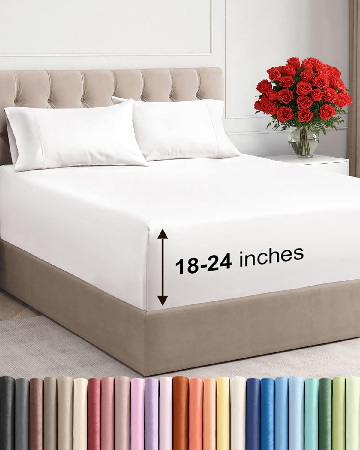 Skiennix Extra Deep Twin Sheet Set - 4-Piece Breathable Cooling Bedding - Soft, Wrinkle-Free Antique White