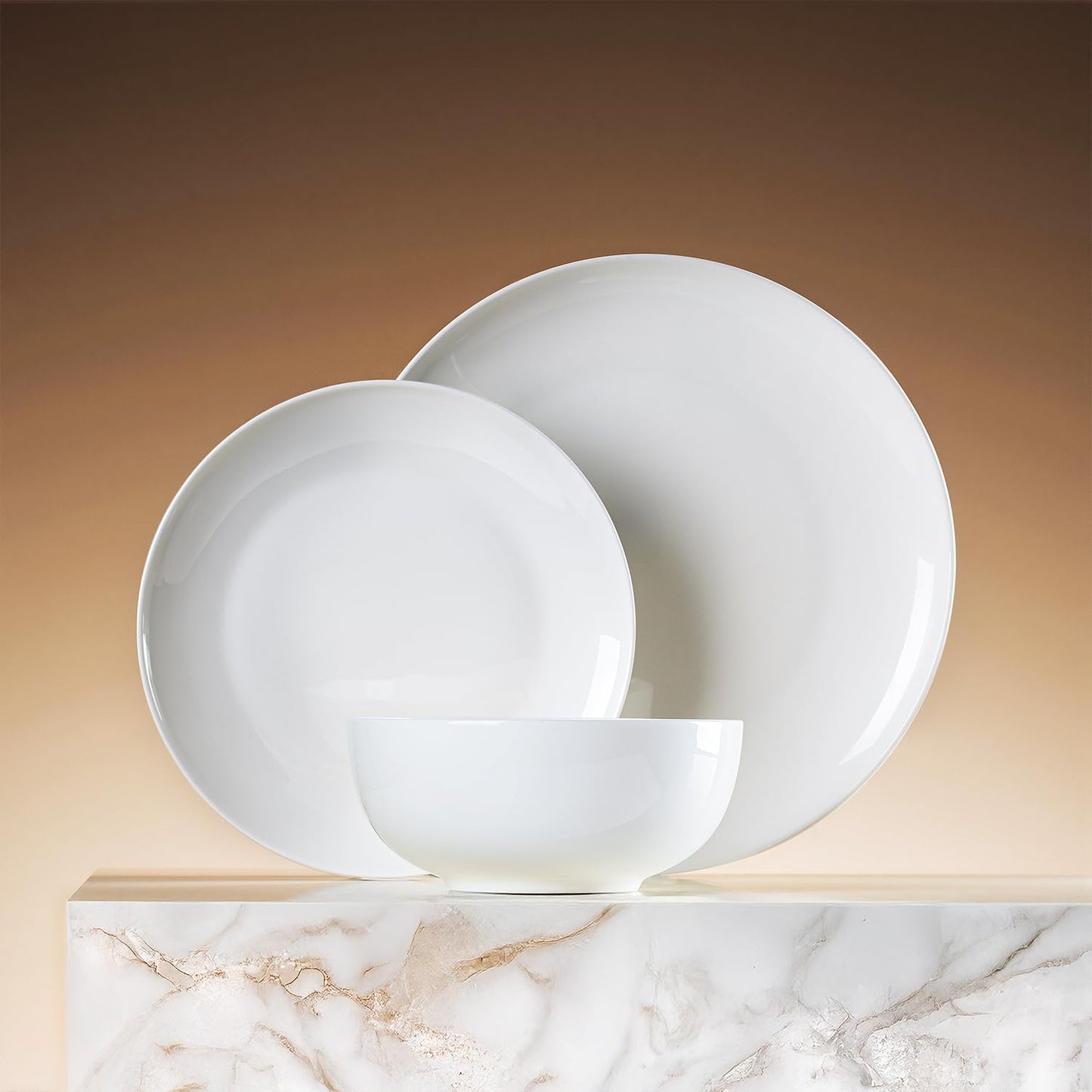 KINGSTONE 12-Piece Bone China Dinnerware Set for 4, Lightweight Porcelain Round Plates and Bowls Set, Durable Scratch Resistant Ceramic Dinner Set, Microwave & Dishwasher Safe, Ivory White