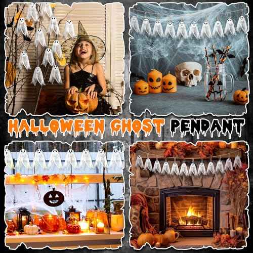 36 Pcs Halloween Ghost Hanging Ornaments 3.94 Inch Hanging Ghosts Tree Ornaments Farmhouse Rustic Mini Flying Decoration for Haunted House Party Yard Small Tree Decor