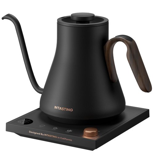 INTASTING Electric Kettle, Gooseneck Electric Kettle, ±1℉ Precise Temperature Control, Stainless Steel Interior, Quick Heating for Pour Over Coffee, Tea & Boiling Water, 0.9L (Matte Black)