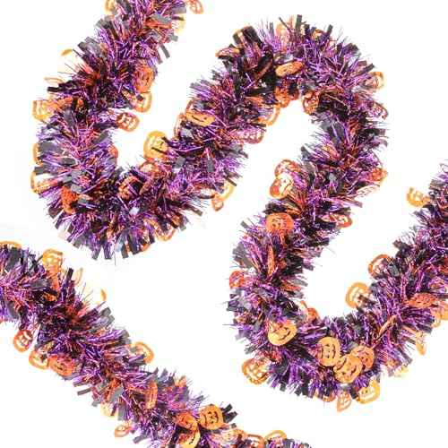 33FT Halloween Tinsel Garland, Black Orange Purple Metallic Twist Foil Tinsel Garland with Pumpkin Ornament Shiny Pumpkin Hanging Garland for Halloween Party Indoor Outdoor Decoration