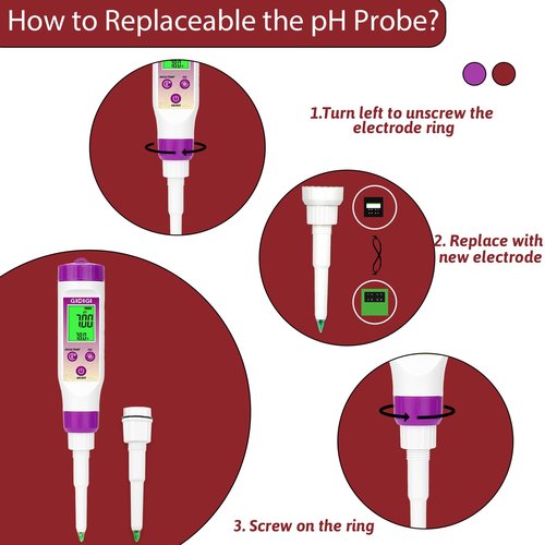 Food pH Meter Replacement Probe 2 in 1 pH Temperature Tester Spear Tip pH Sensor Easily Penetrate Solid and Semi-Solid Samples, Also Suitable for Water