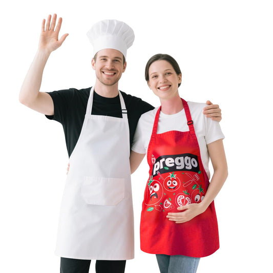 Sfcddtlg 3 Pcs Pregnant Chef Halloween Couples Costume, Chef Apron Set with Tomato Preggo Apron & Hat for Kitchen Cook Halloween Party Cosplay