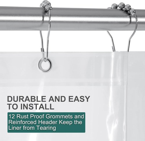 AmazerBath Clear PEVA Shower Curtain - Heavy Duty 8G with Weighted Stones & Rustproof Grommets | 72x72 Inches