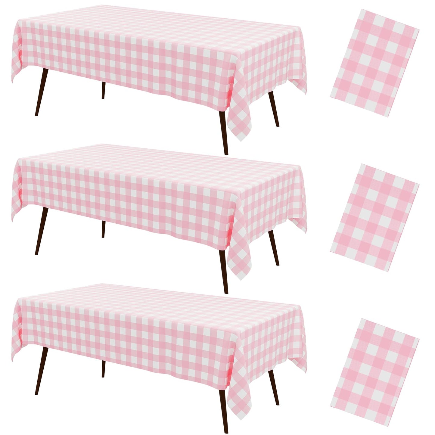 misaya 3 Packs Buffalo Disposable Table Cloth, 54 x 108 Inch Waterproof Plastic Tablecloth, Rectangle Pink and White Checkered Table Covers for Picnic, Birthday, Party