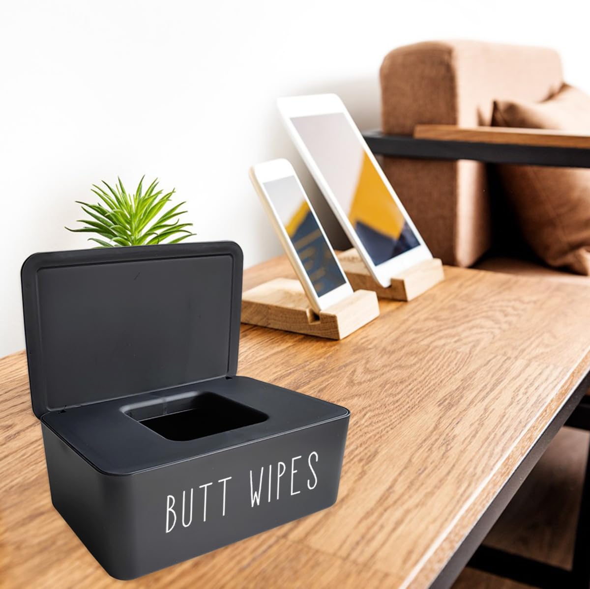 Moorfowl Butt Wipes Dispenser - Flushable Baby Wipes Holder | Compact 7.28" L x 4.80" W x 2.75" H, Black