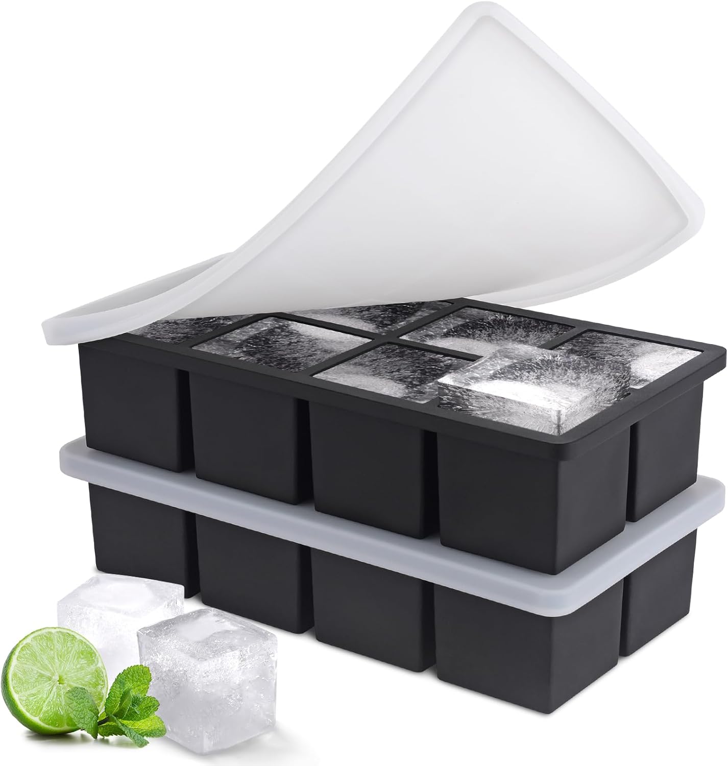 SLGOL Ice Cube Tray - Easy Release Silicone Molds for Whiskey | Stackable 8 Square Ice Cubes