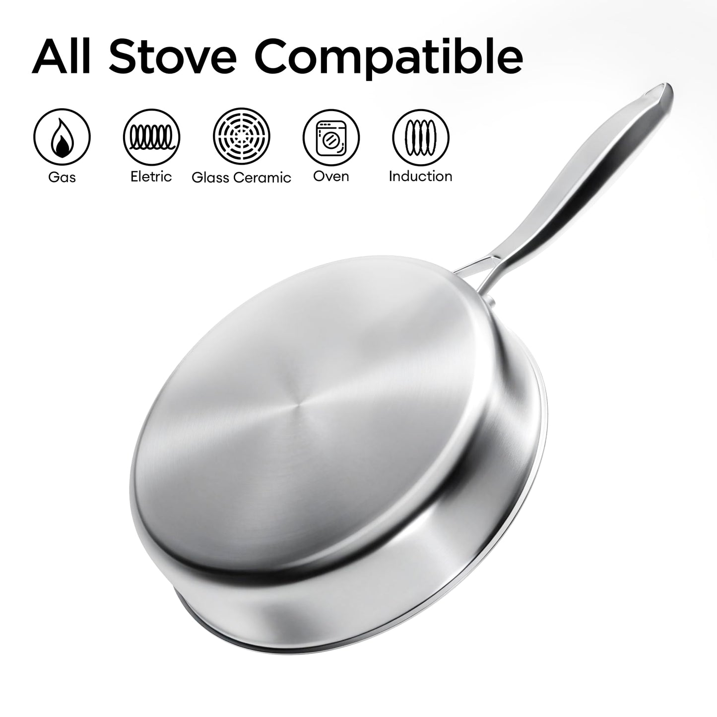 COOKER KING 3.6-Quart Hybrid Stainless Steel Sauté Pan with Lid, 10" Tri-Ply Clad Deep Frying Pan, Non-Stick & Non-Toxic Skillet for Egg, Cake, Seafood, Induction Compatible, Oven & Dishwasher Safe