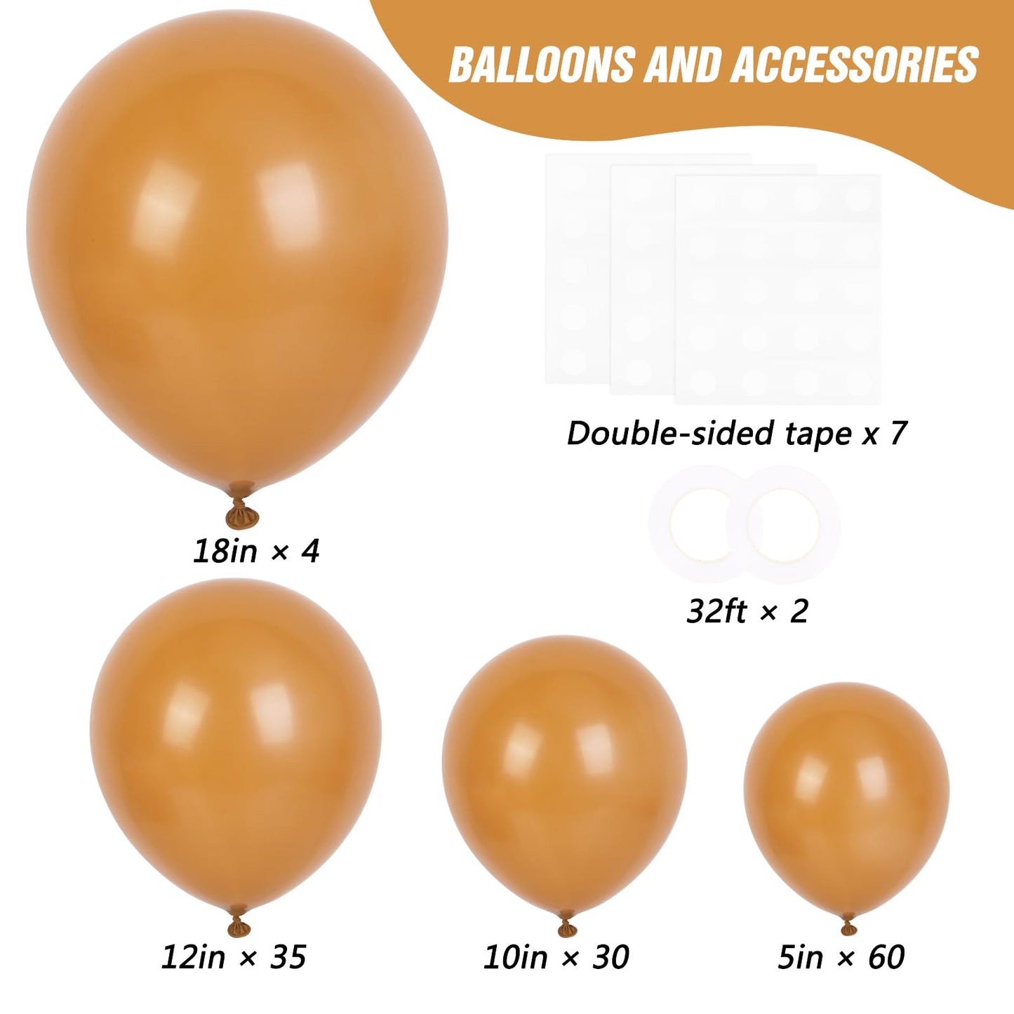 RUBFAC Tan Balloons 129pcs Different Sizes Pack of 18 12 10 5 Inch, Latex Boho Neutral Light Brown Coffee Balloon Garland Arch Kit for Wedding Baby Shower Jungle Safari Fall Birthday Bear Themed Party