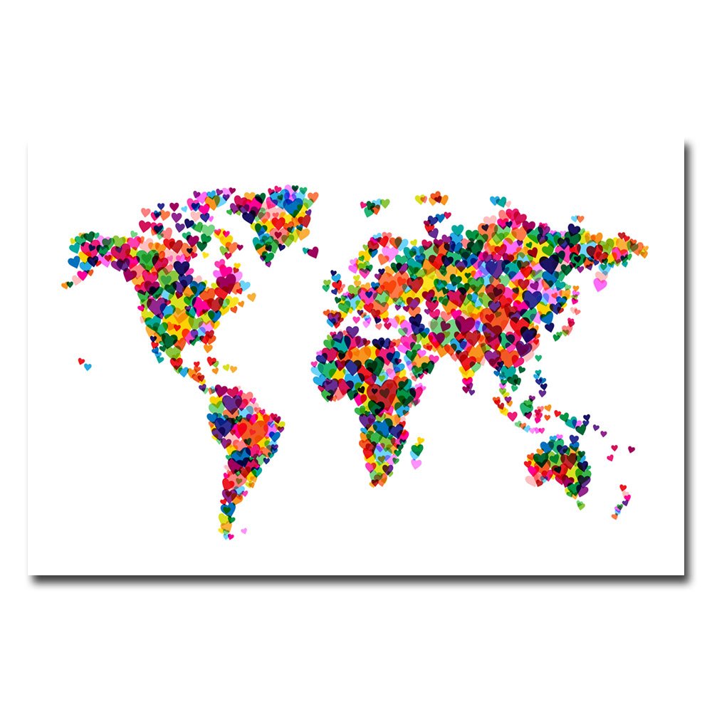 Trademark Art Michael Tompsett Love and Hearts World Map Canvas Art, 22 by 32-Inch