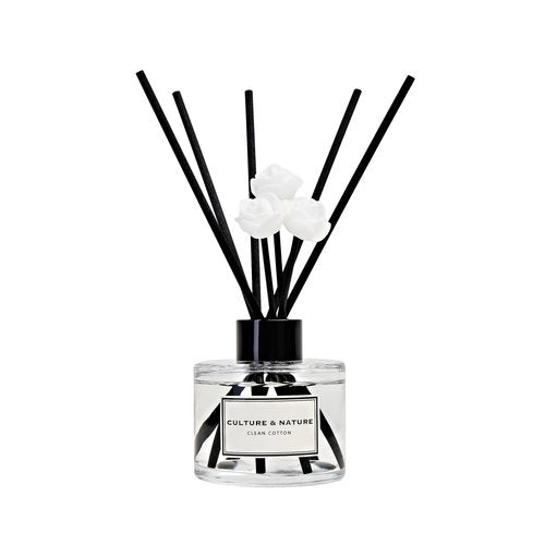 CULTURE & NATURE Reed Diffuser Set 4oz (120ml) Clean Cotton Scented Diffuser with Sticks Home Fragrance Reed Diffuser for Bathroom Shelf Decor