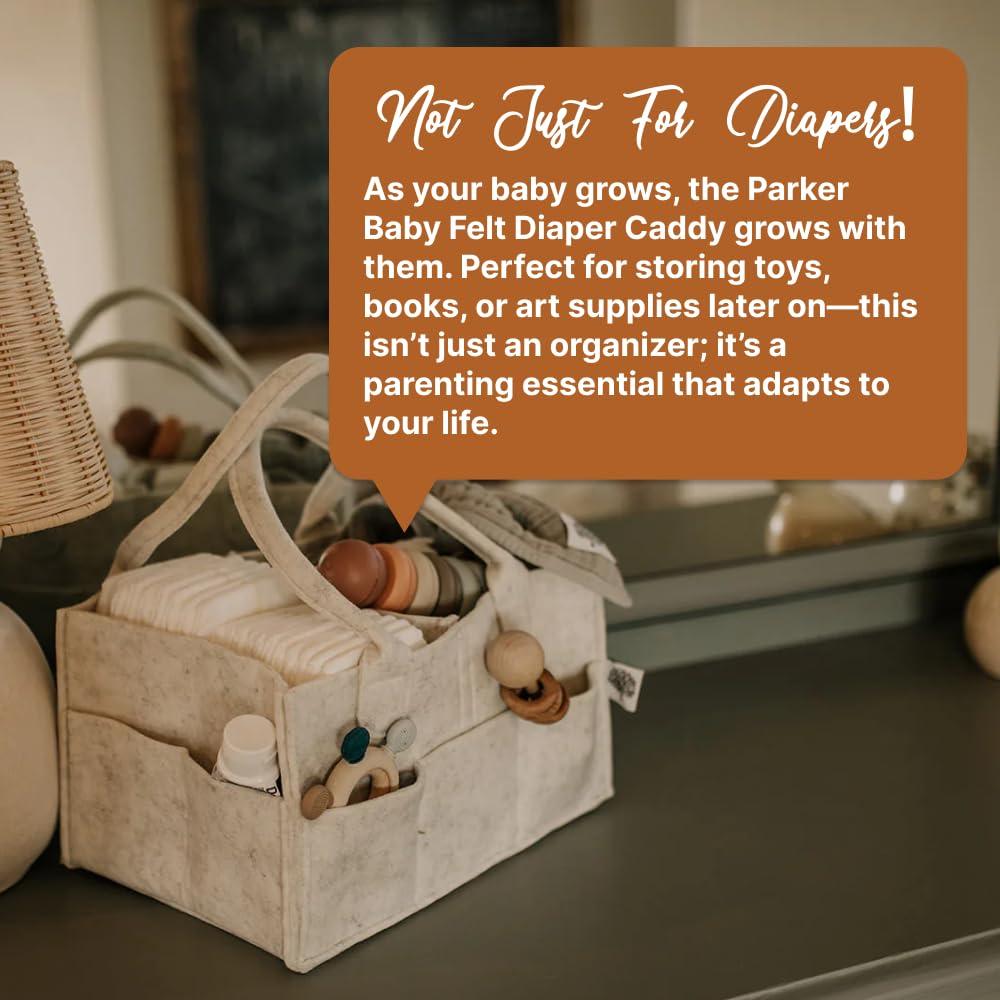 Parker Baby Diaper Caddy - Large Nursery Storage Bin & Car Organizer for Diapers & Wipes - White