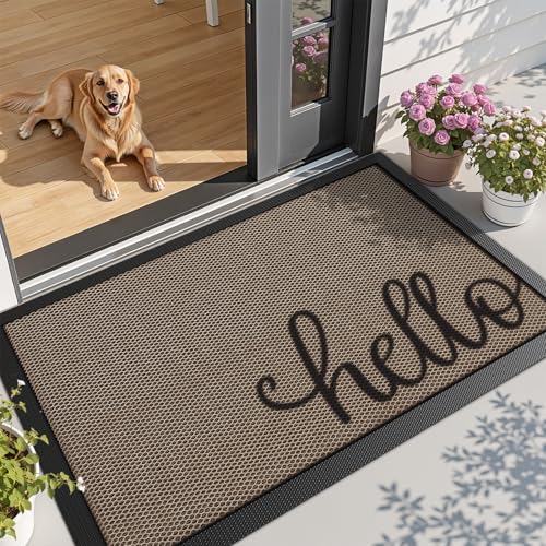 LUMI Outside Welcome Door Mat 36x59 Inch Non-Slip Rubber Durable Easy Clean Hello Variation