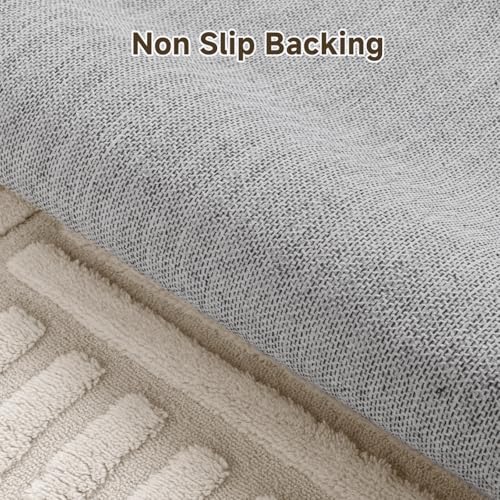 Beige 5x7 Area Rug for Living Room & Bedroom - Non-Slip Plush Carpet