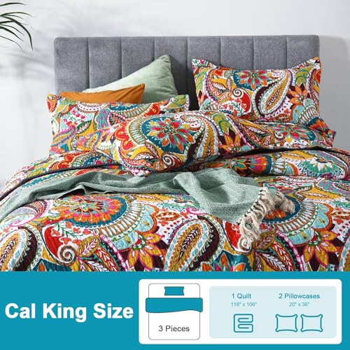 Qucover Multicolor California King Oversized Cotton Quilt Boho Bedspread Set