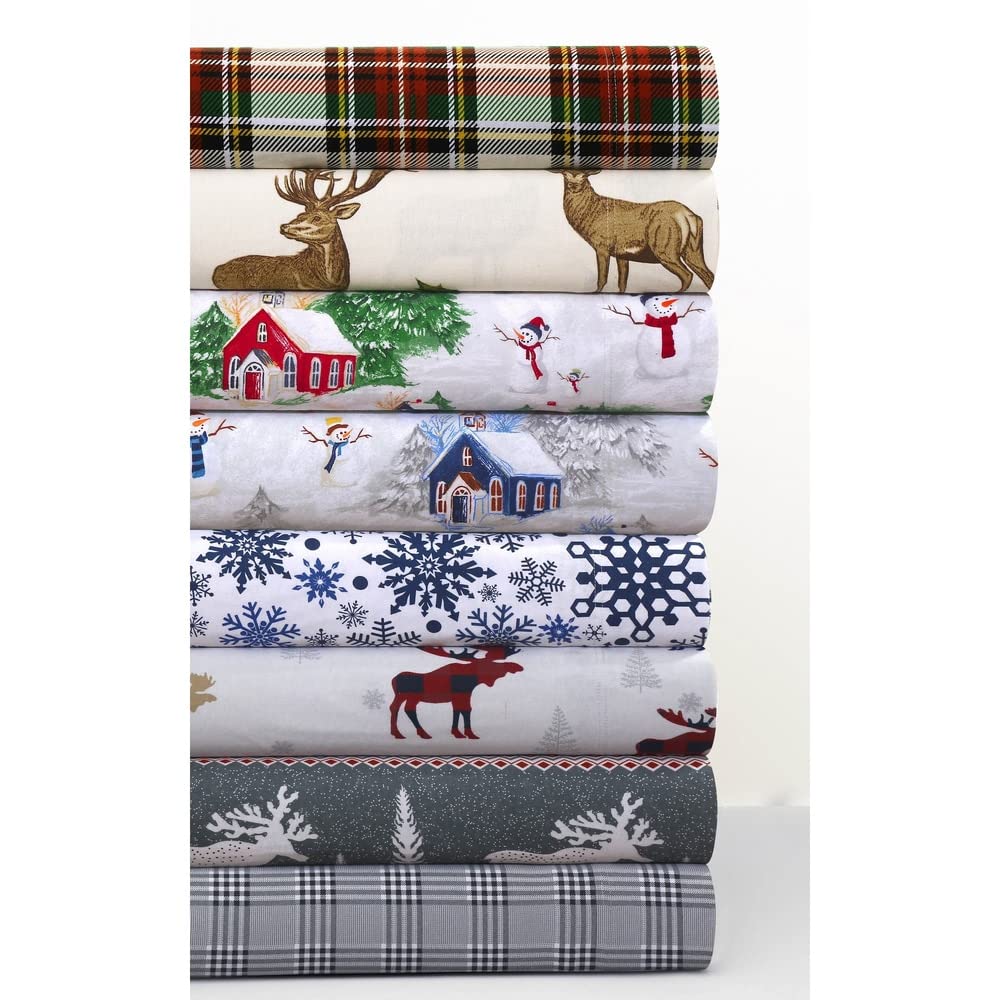 Plaid Reindeer Printed Flannel 170-GSM Solid DP Sheet Set QUEEN