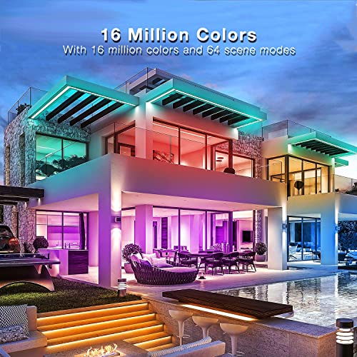 DAYBETTER 50ft Waterproof RGB LED Strip Lights with App & Remote Control - Outdoor Decor