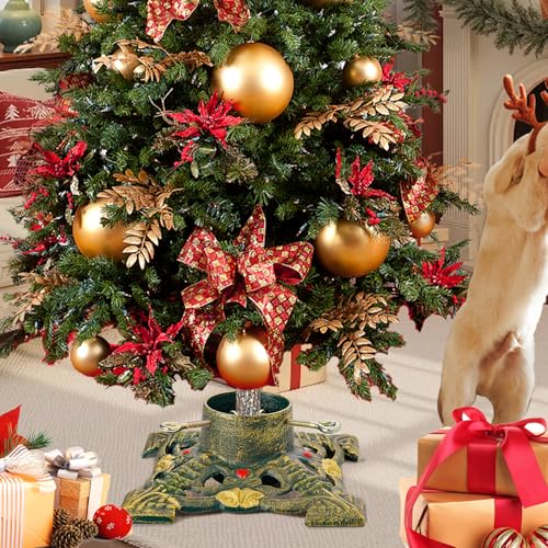 Sungmor 10.6 Inch Cast Iron Christmas Tree Stand - Fits Up to 6 ft, 3-inch Trunk, Pattern 1