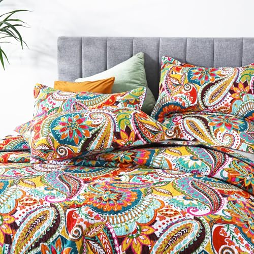 Qucover Multicolor California King Oversized Cotton Quilt Boho Bedspread Set