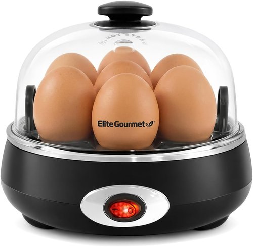 Elite Gourmet Rapid Egg Cooker - Perfectly Cooked 7 Hard, Medium, Soft Boiled Eggs | Charcoal Grey