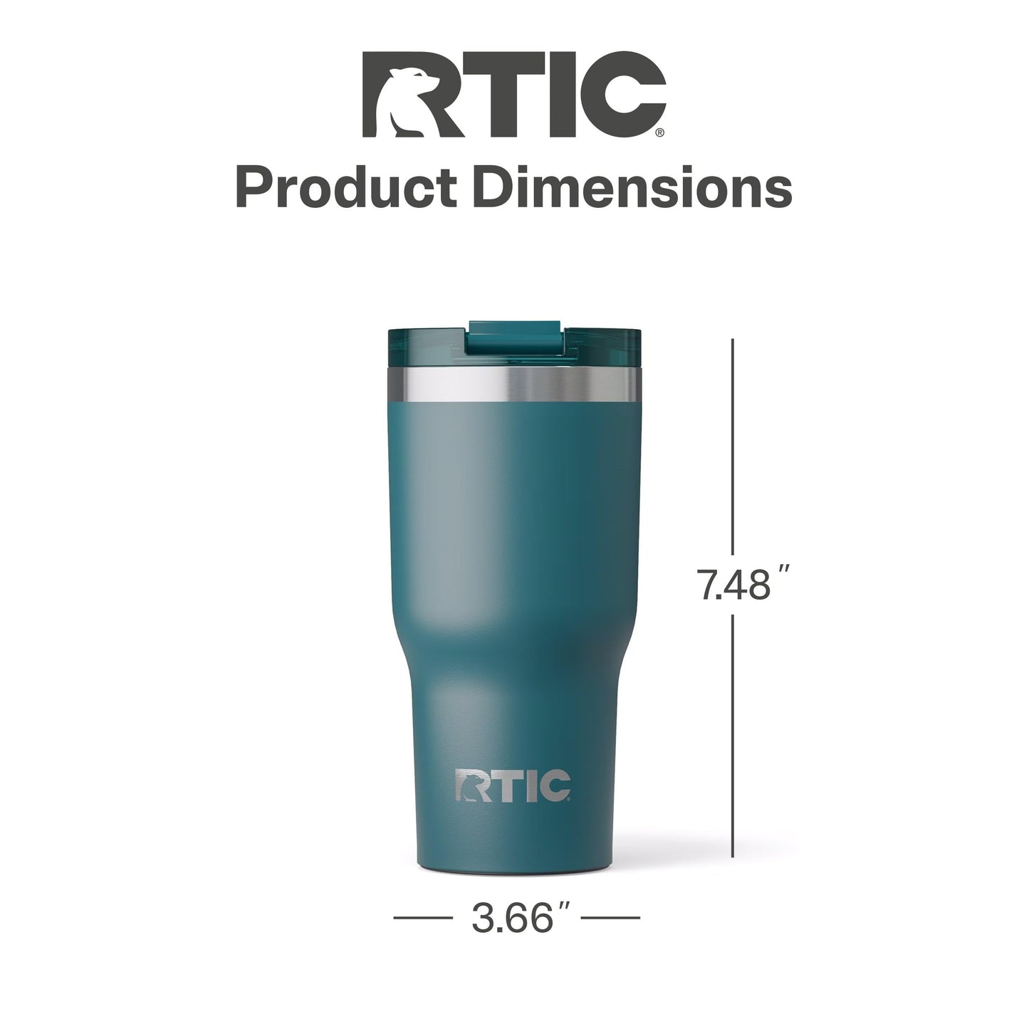 RTIC 20oz Essential Tumbler with Lid, Ceramic Lined, Insulated, Stainless Steel, Metal, Double Wall Vacuum-Insulation, Travel Cup for Iced Coffee, Tea, Hot and Cold Drink, Deep Harbor