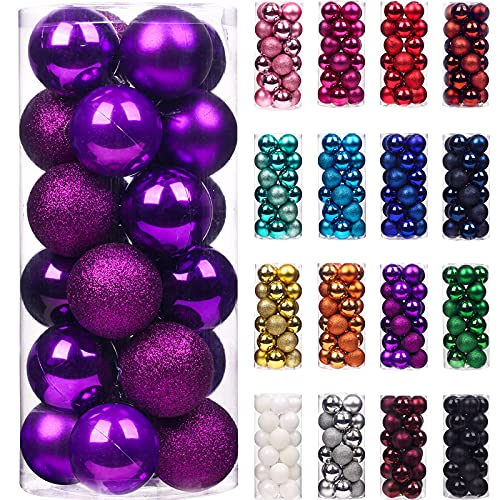 Emopeak 24 Count Purple Mini Christmas Balls Ornaments 1.2 Inch (Purple, 1.2 Inch)