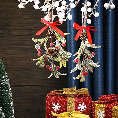 Giegxin 2 Pack Christmas Mistletoe Ornaments Red Bright Style Holiday Decor