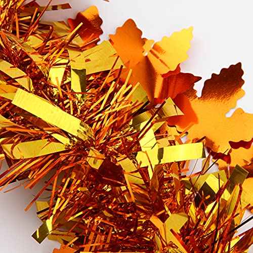 CCINEE 33FT Thanksgiving Tinsel Garland,Maple Leaf Metallic Twist Garland Decor for Fall Party Decoration,Gold & Copper