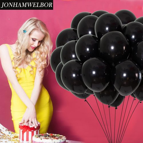 Jonhamwelbor Black Balloons - 12 Inch Metallic Chrome Latex - 100 Pack for Birthday & Party Decor