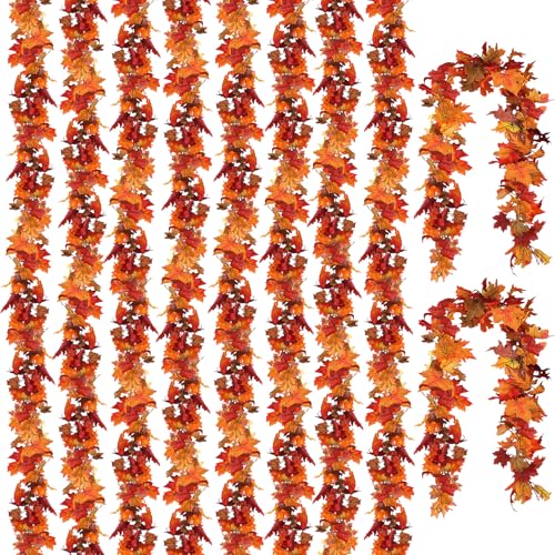 10 Pack Fall Leaf Garland - 59ft Artificial Maple Leaves for Thanksgiving & Home Decor