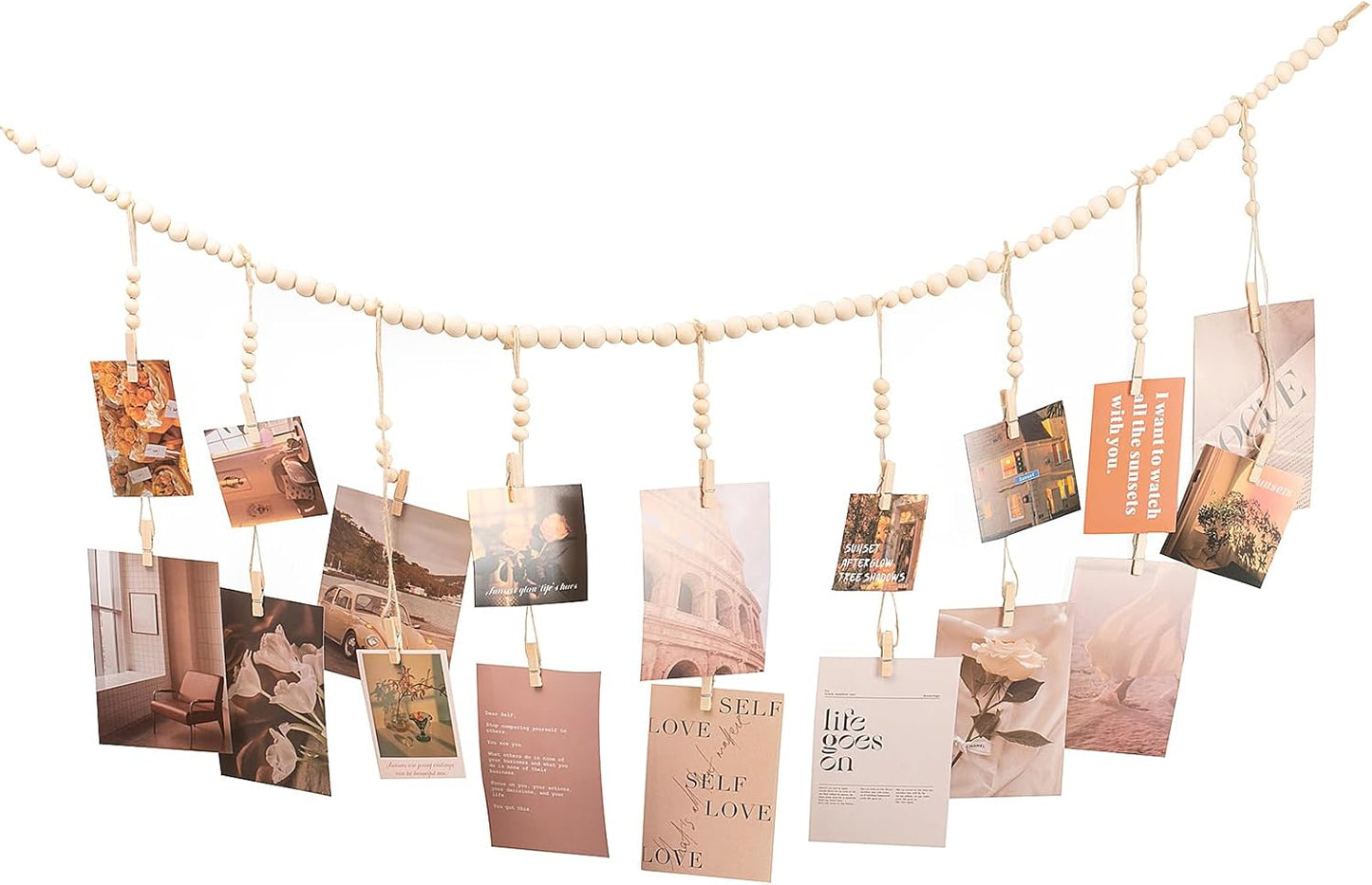 Skiennix Hanging Photo Display - 18 Wooden Clips for Boho Wall Décor | Perfect for Bedroom & Dorm