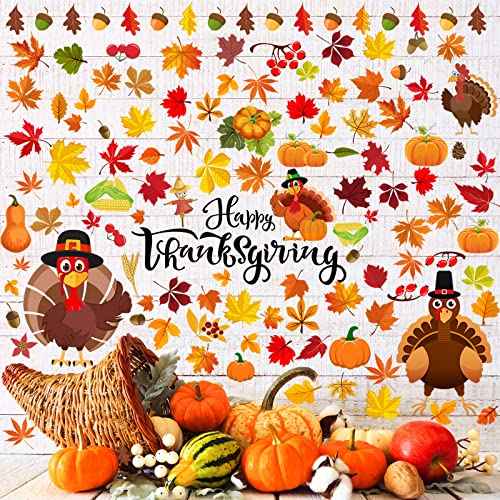 Eersida 142 Pcs Thanksgiving Fall Wall Decals Thanksgiving Turkey Wall Decals Autumn Leaves Decoration Turkey Stickers Maple Leaves Window Decor for Home Window Living Room Bedroom (Autumn Style)