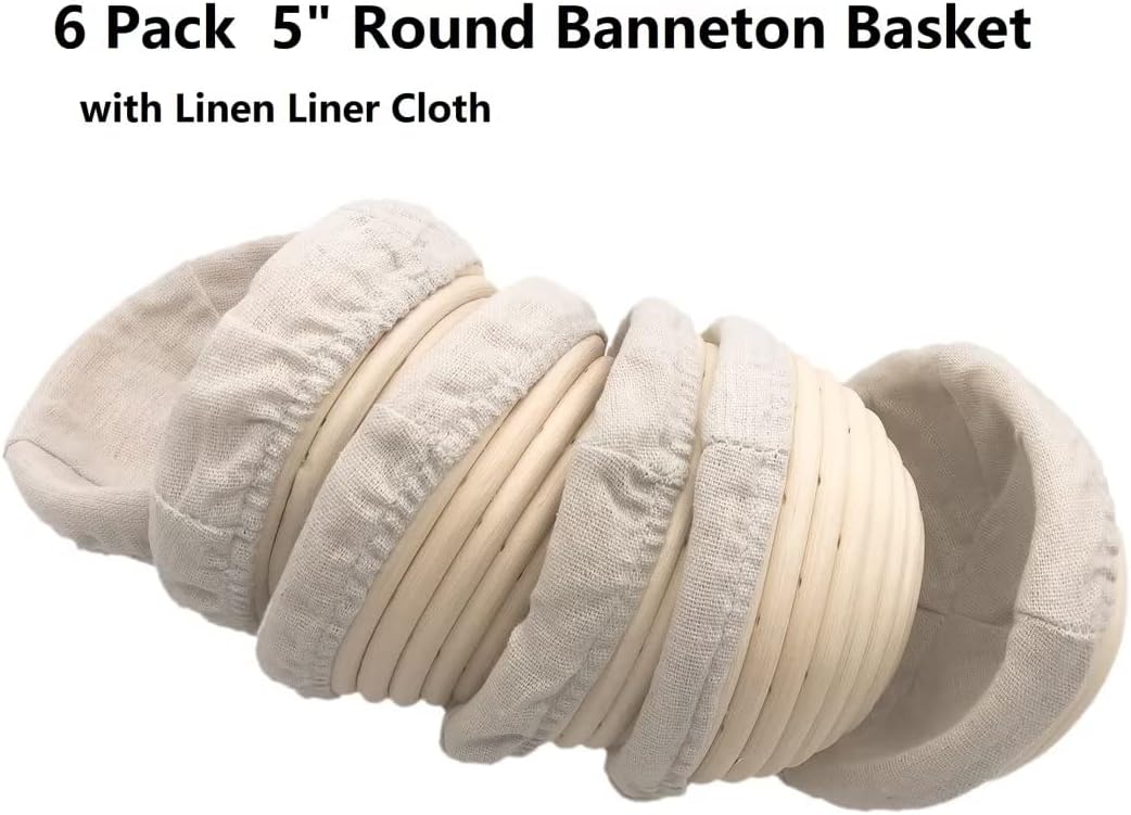 Skiennix 5-Inch Round Banneton Basket - Ideal for Bread Proofing & Sourdough Baking | 6 Pack