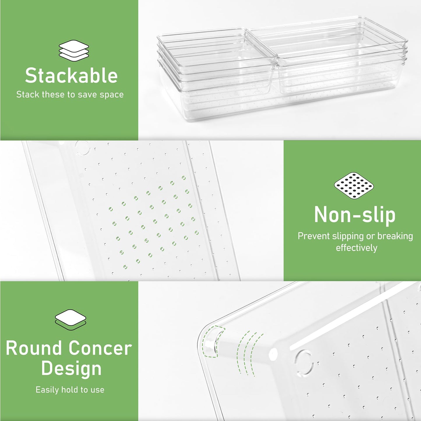 6 PCS Large Size Clear Plastic Drawer Organizer Tray, 12'' Acrylic Vanity Bathroom Drawer Organizers Trays, Desk Drawer Organizer Bins for Cosmetic, Makeup, Kitchen, Office Drawer Divider Organization