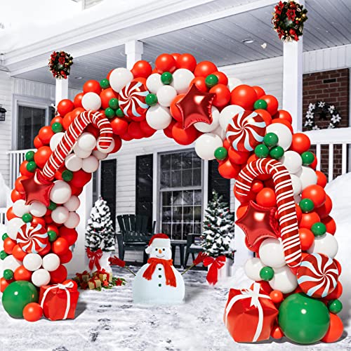 Christmas Balloon Garland Kit with Red White Candy Balloons, Gift Box & Stars