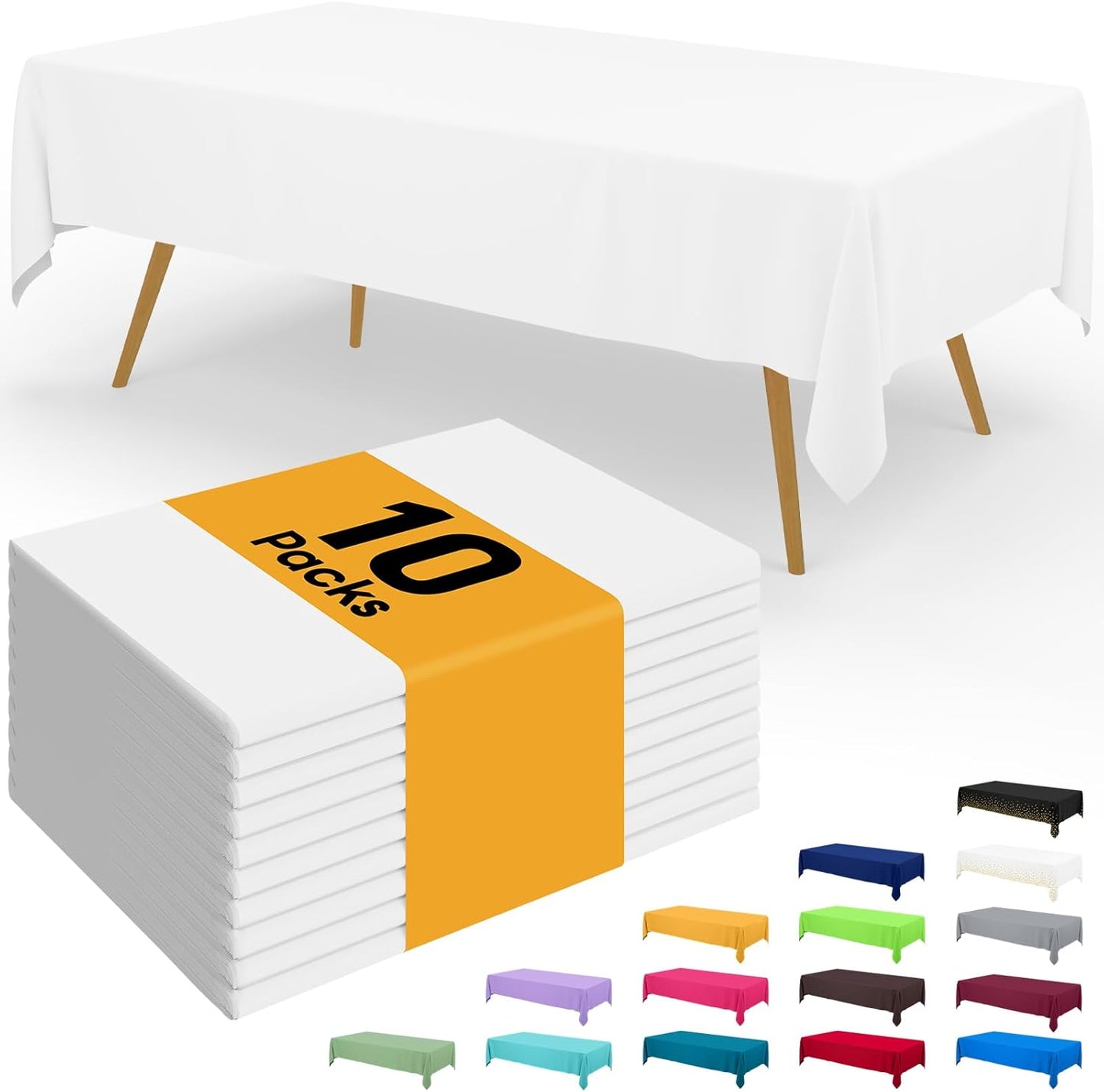 Smiry Disposable Table Cloth - Waterproof 54 x 108 Inch Rectangle Table Covers | 10 Pack, Sturdy & Leakproof, White