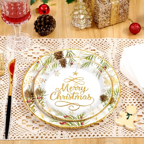 Homlouue Christmas Paper Plates and Napkins, Tree Gold Plate Napkin