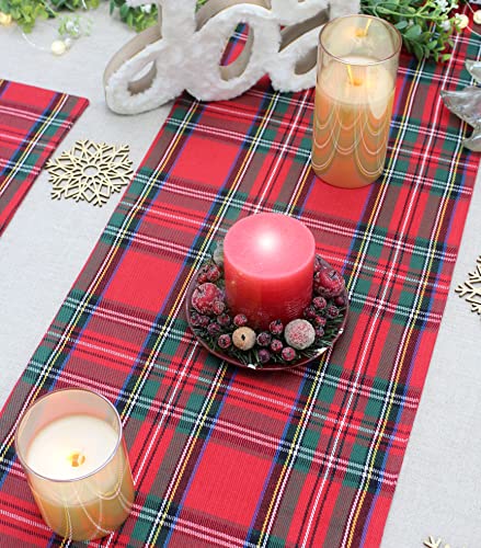 Cotton Craft Christmas Table Runner - Red Green Multi Plaid 13x72 Inch