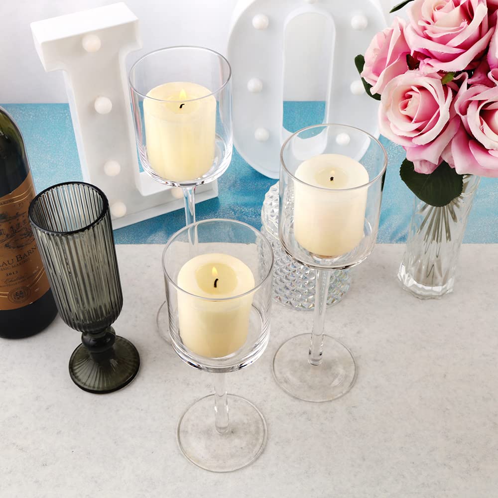 2 Sets (6 Pcs) Candlestick & Tealight Candle Holders Tall High Elegant Clear Glass Tealight Holder Suitable for Candles Under 6cm (2.36") in Diameter Fit Home Party Wedding Table Centerpiece Decor
