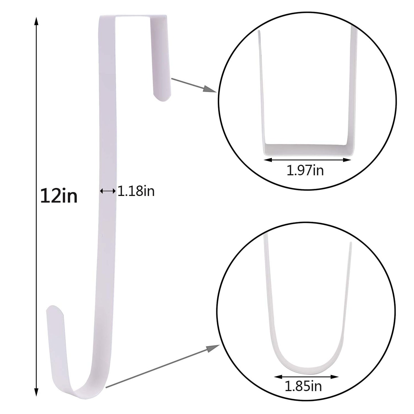 Sattiyrch 12" Wreath Hanger for Front Door,Steel Over The Door Hanger Hook,Wreath Door Hanger (White,2)