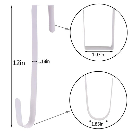 Sattiyrch 12" Wreath Hanger for Front Door,Steel Over The Door Hanger Hook,Wreath Door Hanger (White,4)