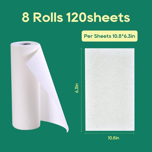ECOlipak Bamboo Paper Towels - Soft & Absorbent 2-Ply | 8 Rolls, 120 Sheets, Compostable & Plastic-Free