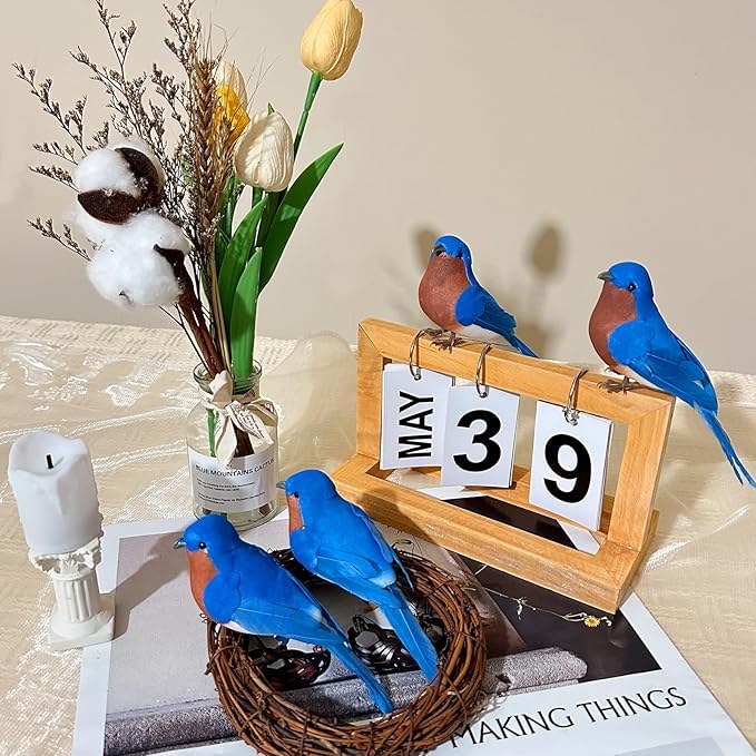 Abirdflyer 2Pcs Bluebird Realistic Bird Ornaments - Feathery Home Decor & Craft Props
