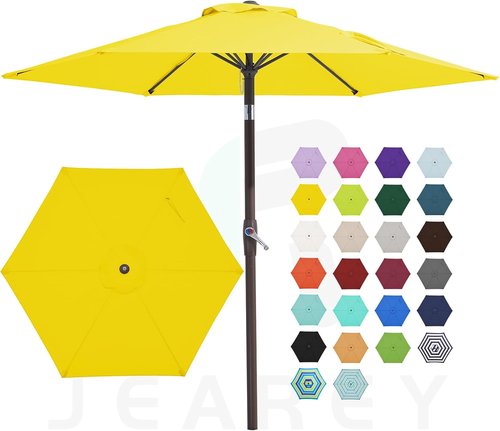 JEAREY 7.5FT Patio Umbrella - Market Table Umbrella with Push Button Tilt & Crank - Yellow for Garden, Deck, and Pool