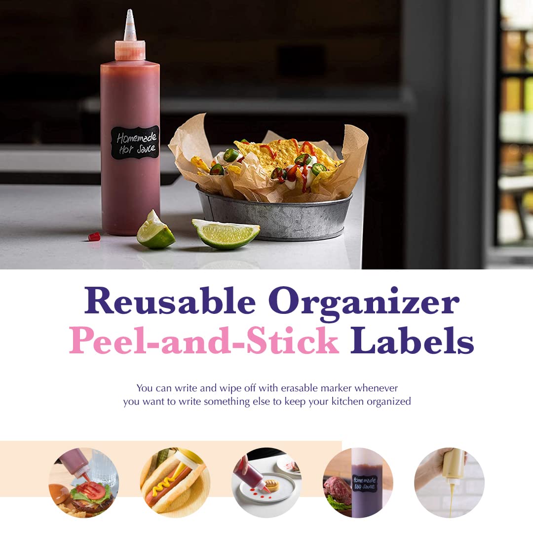 Bellemain 6-Pack Condiment Squeeze Bottles for Sauces - Includes Funnel, Erasable Marker & Reusable Labels, Perfect for Salad Dressings, Liquids, and Ketchup, Durable Plastic 16 oz Bottles