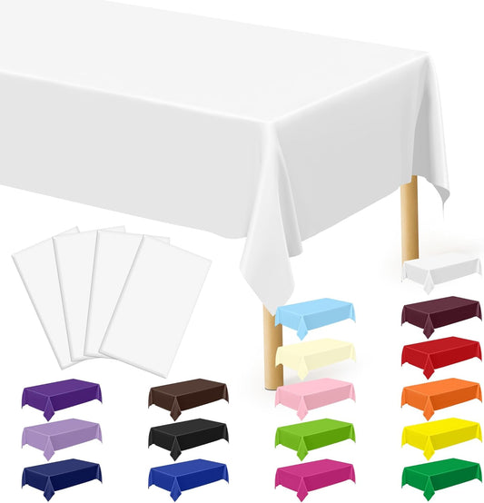 Skiennix White Plastic Tablecloths - Sturdy Disposable 54 x 108 Inches for Effortless Cleanup at Parties | Picnics & Birthdays