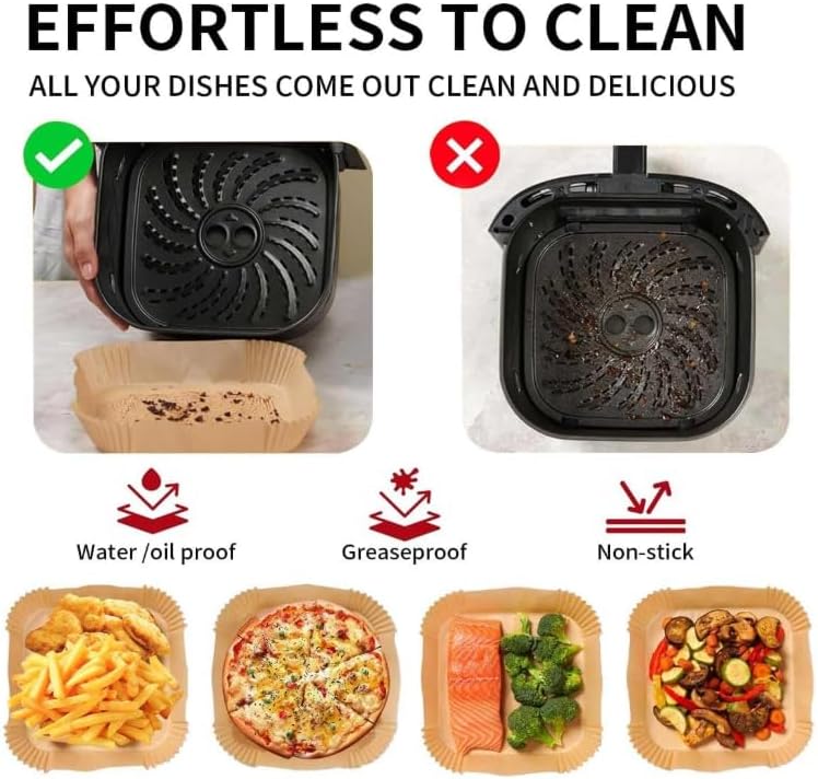 Skiennix 200 Pack Air Fryer Liners - Disposable Unbleached Parchment Paper, Non-Stick & Heat Resistant