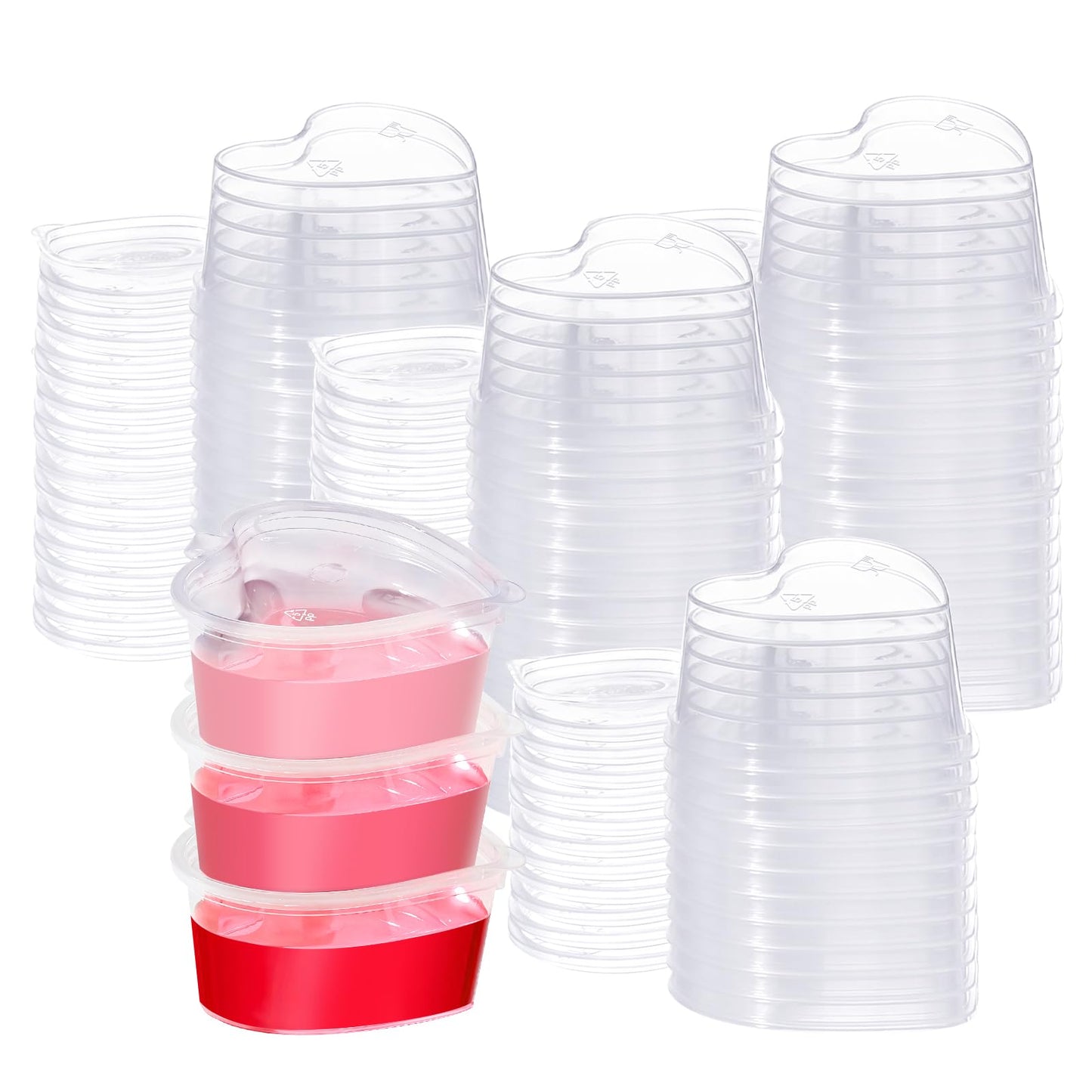 ISKYBOB 50Pcs 1.5oz Heart Shaped Jello Shot Cups with Lids, Disposable Plastic Heart Shape Storage Containers for Sauce, Condiment, Leakproof Small Portion Cup for DIY Slime Liquid Foam Ball Soft Clay