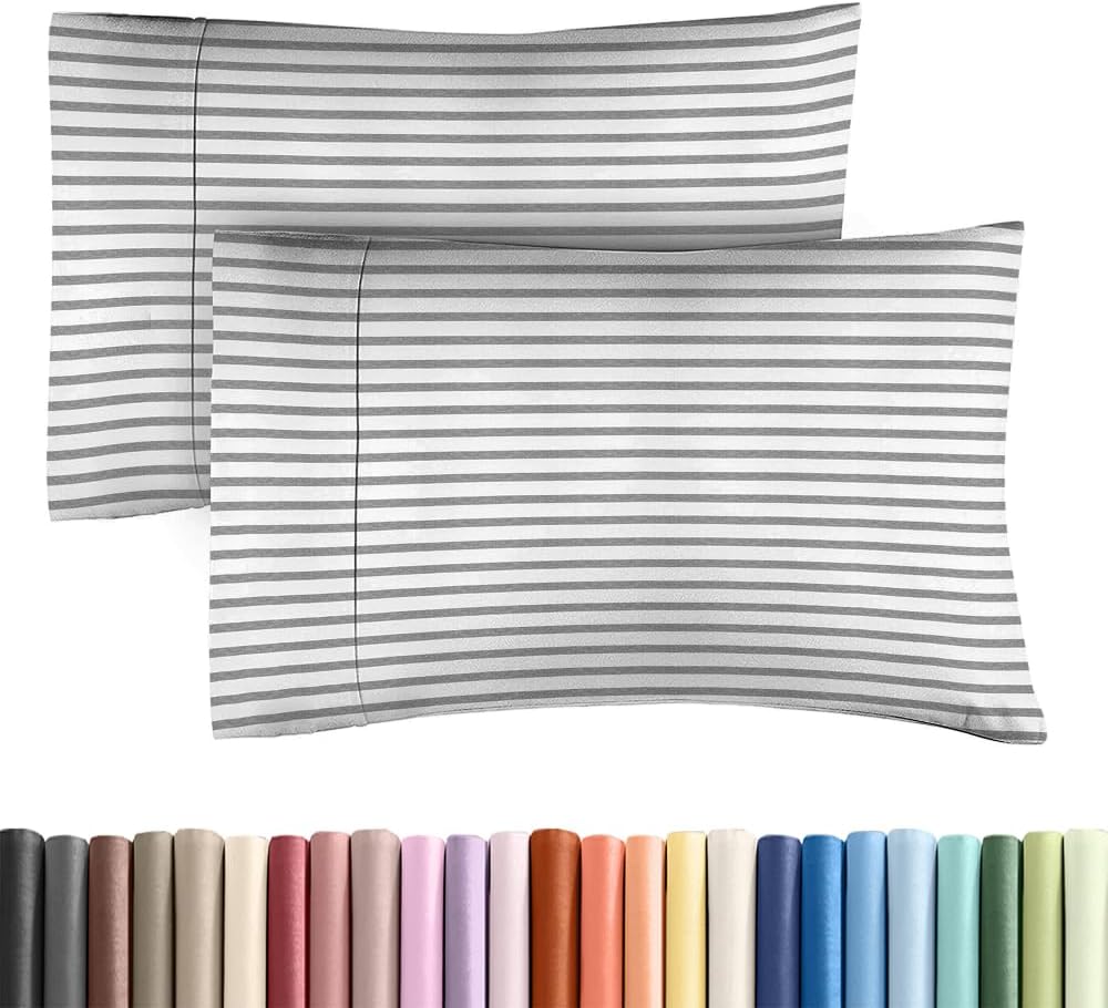 King Standard Pillow Cases - Ultra-Soft Hotel Quality Covers | Fade-Free, Wrinkle Resistant - Grey Stripes (Set of 2)